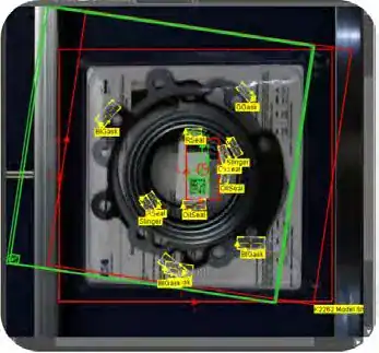 Machine vision software overlay identifying each gasket in an assembled kit