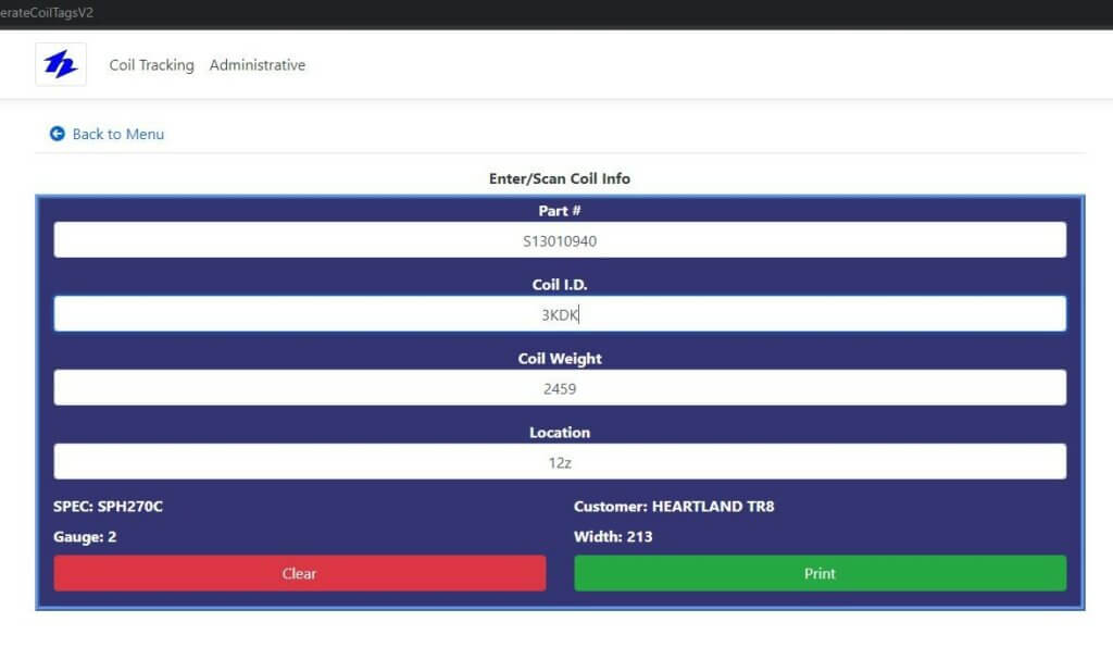 Steel coil tracking application