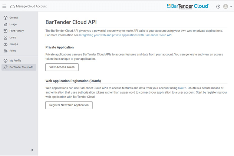 BarTender Cloud API Screenshot
