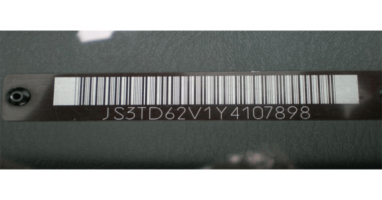 VIN Barcode on Motor Vehicle