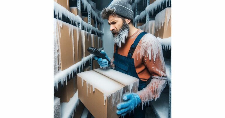 Warehouse worker in a cryogenic storage facility