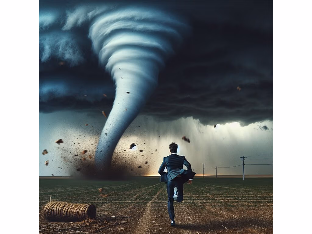 Man running towards a tornado