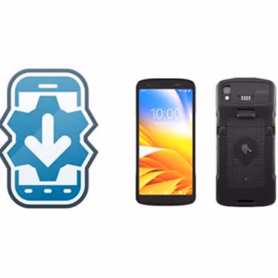 Zebra StageNow icon beside a Zebra Android handheld computer shown front and back