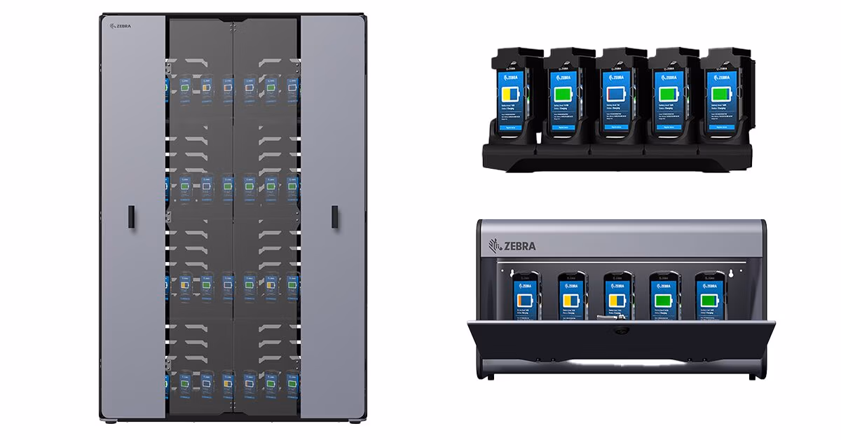 Three different kinds of Zebra Technologies Mobile Device Cabinets
