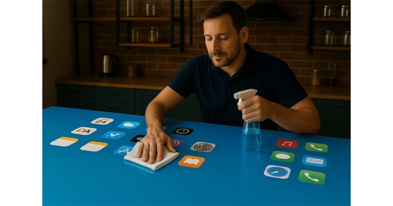 Man Wiping device screen