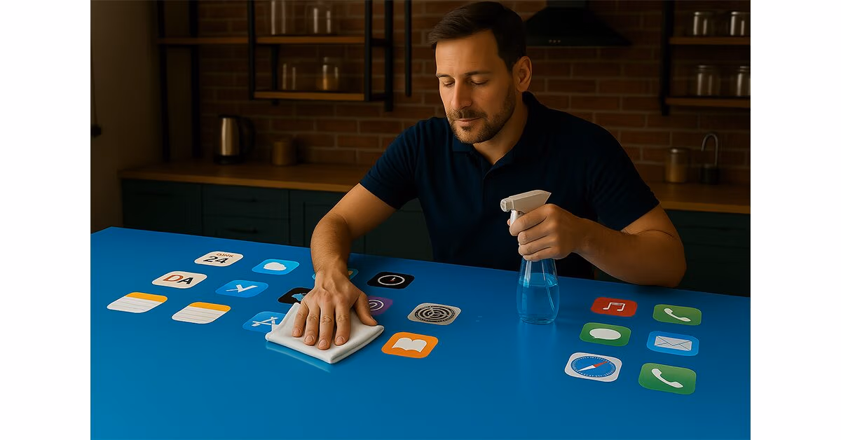 Man Wiping device screen