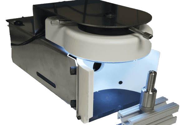 Custom machine vision light fixture with a dome light, mounting bracket, and aluminum extrusion