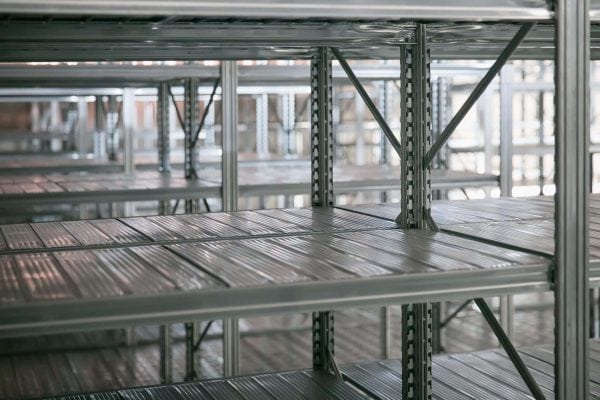 Empty warehouse racks, Empty metal shelf in storage room, storage concept