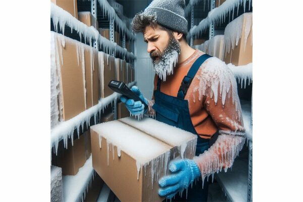 Warehouse worker in a cryogenic storage facility