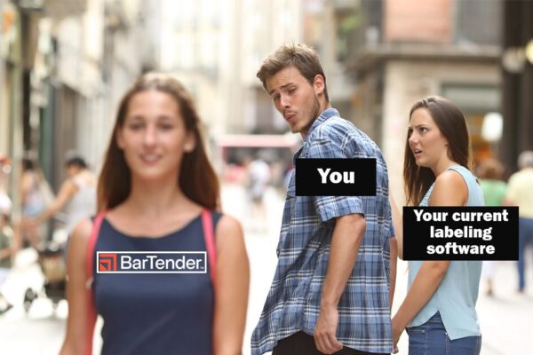 A guy admiring BarTender Software over his current labeling software