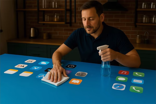 Man Wiping device screen